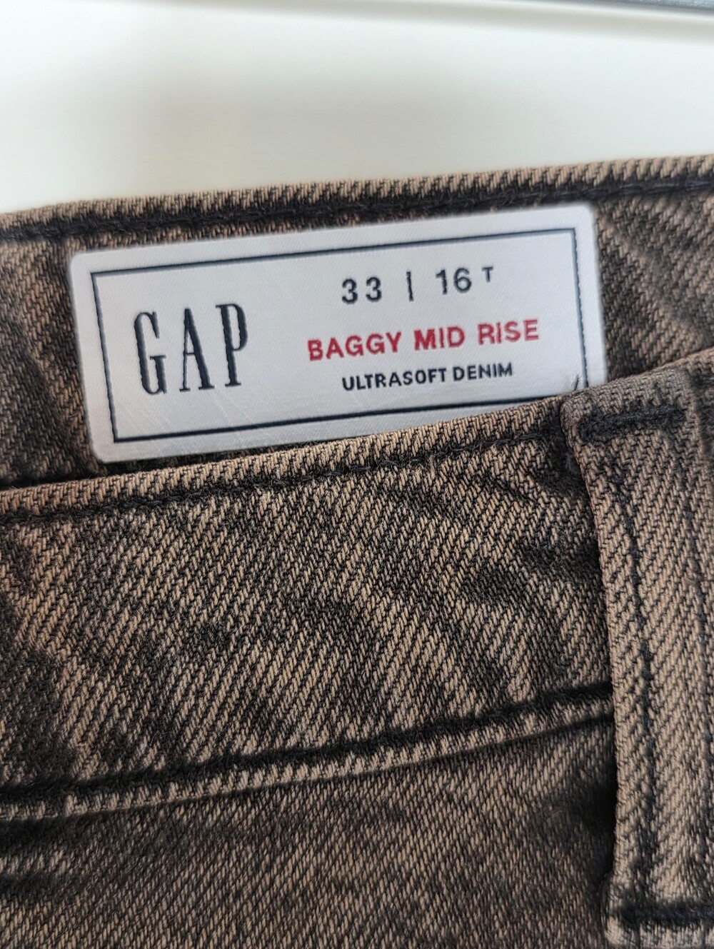 Gap Baggy Mid-Rise Wide Leg Jeans Size 16 Tall Ultrasoft Denim Dark Brown Wash - Picture 12 of 16